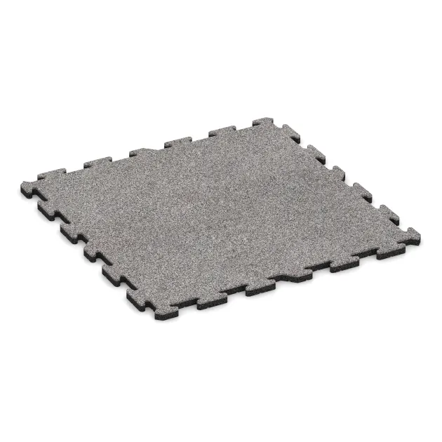 Playground flooring von WARCO im Farbdesign Gris jaspeado mit den Abmessungen 1000 x 1000 x 30 mm. Produktfoto von Artikel 4569 in der Aufsicht von schräg vorne.