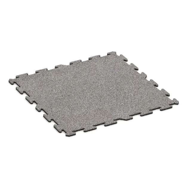 Baldosa deportiva HD 1,8 cm von WARCO im Farbdesign Gris jaspeado mit den Abmessungen 1000 x 1000 x 18 mm. Produktfoto von Artikel 4605 in der Aufsicht von schräg vorne.