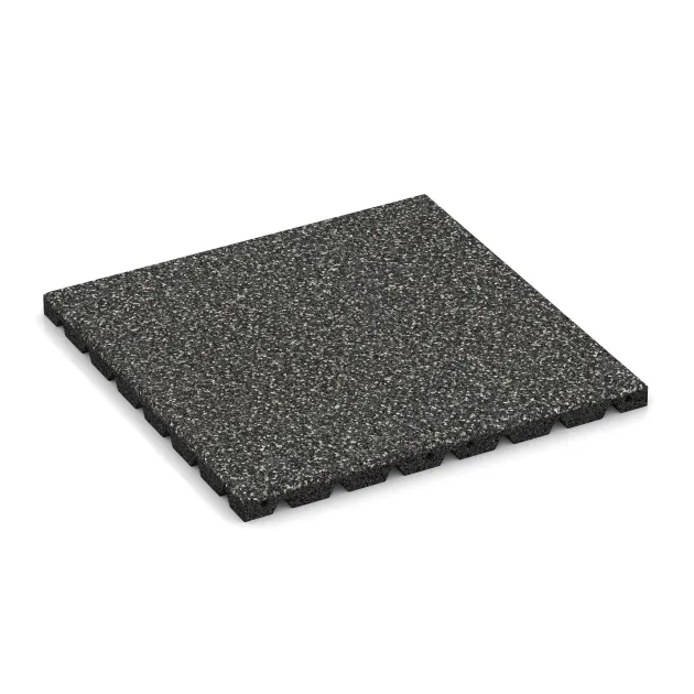 Loseta de caucho para parques infantiles 3 cm - EN 1177 ≤ 100 cm von WARCO im Farbdesign Granito oscuro mit den Abmessungen 500 x 500 x 30 mm. Produktfoto von Artikel 5490 in der Aufsicht von schräg vorne.