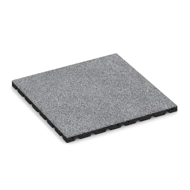 Loseta de caucho para parques infantiles 3 cm - EN 1177 ≤ 100 cm von WARCO im Farbdesign Gris jaspeado mit den Abmessungen 500 x 500 x 30 mm. Produktfoto von Artikel 5476 in der Aufsicht von schräg vorne.