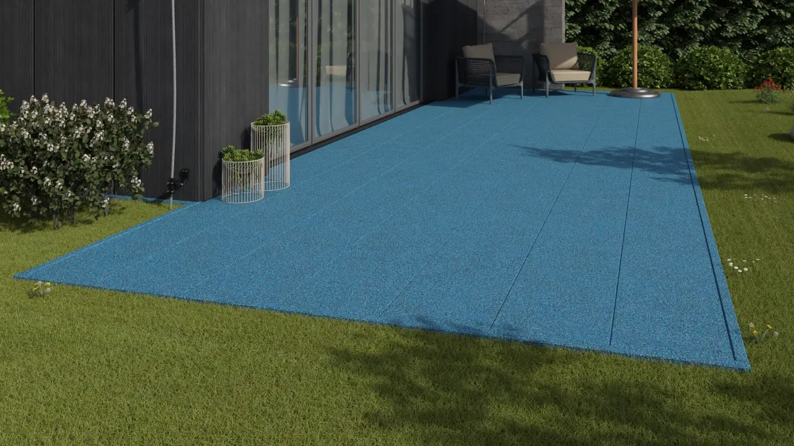 Beispielhafte Verlegung für den Artikel 1163 von WARCO - Baldosa exterior Classic, Farbton Atlántico in der Abmessung 500 x 500 x 30 mm.