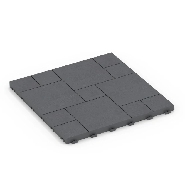 Patrón de bloques – Baldosa encajable von WARCO im Farbdesign Gris plata mit den Abmessungen 38,5 x 38,5 x 2 cm. Produktfoto von Artikel 6330 in der Aufsicht von schräg vorne.