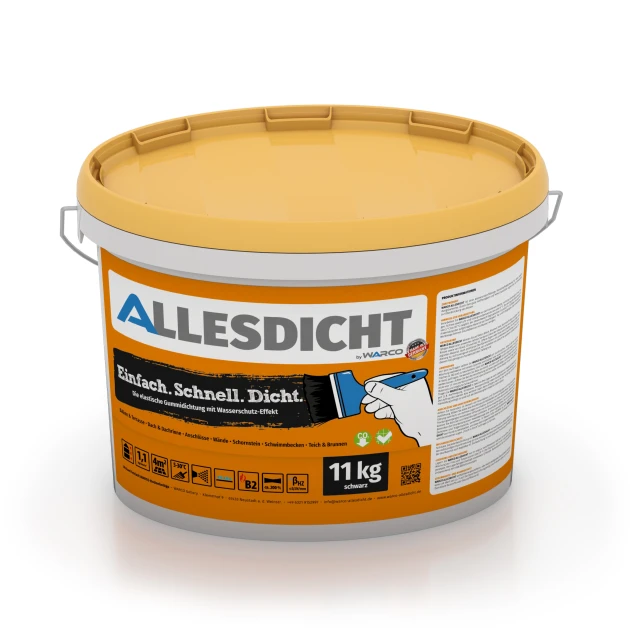 ALLESDICHT – Impermeabilización de balcón & terraza von WARCO im Farbdesign Negro mit den Abmessungen 11 kg | 3,3 m². Produktfoto von Artikel 0028 in der Aufsicht von schräg vorne.