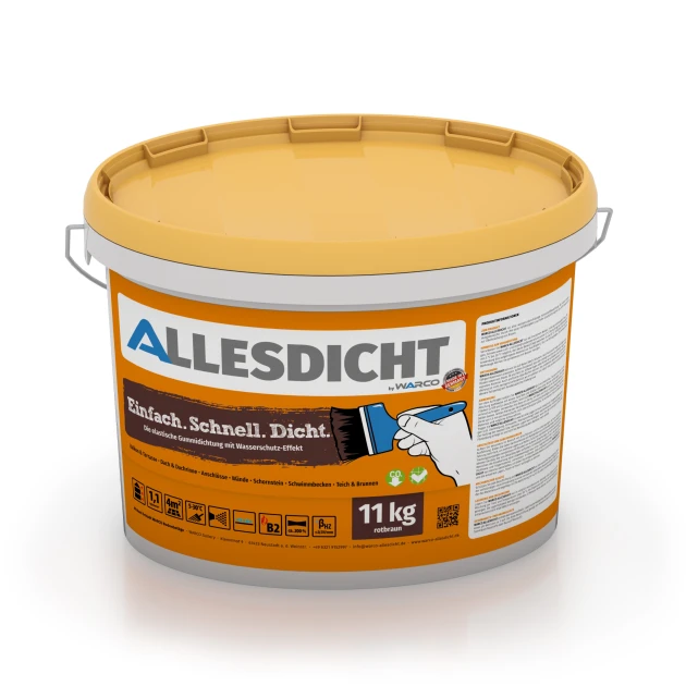 ALLESDICHT – Impermeabilización de balcón & terraza von WARCO im Farbdesign marrón rojizo mit den Abmessungen 11 kg | 3,3 m². Produktfoto von Artikel 0029 in der Aufsicht von schräg vorne.