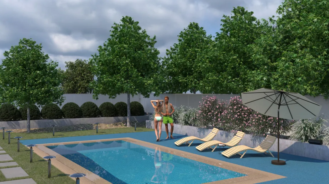 Beispielhafte Verlegung für den Artikel 2928 von WARCO - Baldosa borde piscina, Farbton Atlántico in der Abmessung 500 x 500 x 40 mm.
