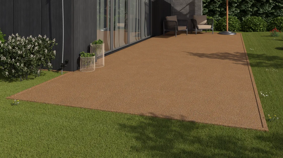 Beispielhafte Verlegung für den Artikel 3731 von WARCO - Suelo para terraza sin juntas, Farbton Terracota in der Abmessung 306 x 306 x 20 mm.