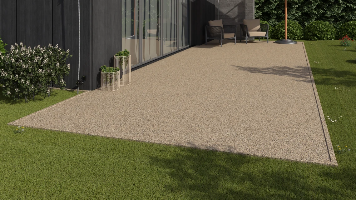 Beispielhafte Verlegung für den Artikel 3735 von WARCO - Suelo para terraza sin juntas, Farbton Travertino in der Abmessung 30,6 x 30,6 x 2 cm | 0,094 m².