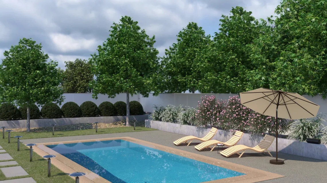 Beispielhafte Verlegung für den Artikel 3849 von WARCO - Baldosa borde piscina sin juntas, Farbton Granito clásico in der Abmessung 306 x 306 x 20 mm.