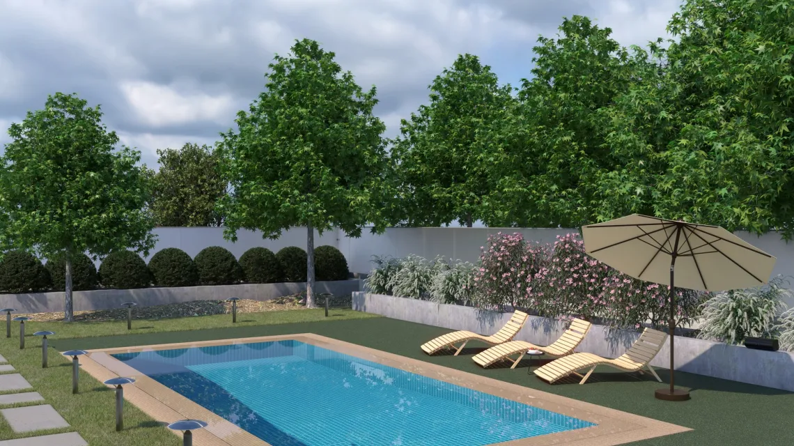 Beispielhafte Verlegung für den Artikel 3851 von WARCO - Baldosa borde piscina sin juntas, Farbton Césped inglés in der Abmessung 306 x 306 x 20 mm.