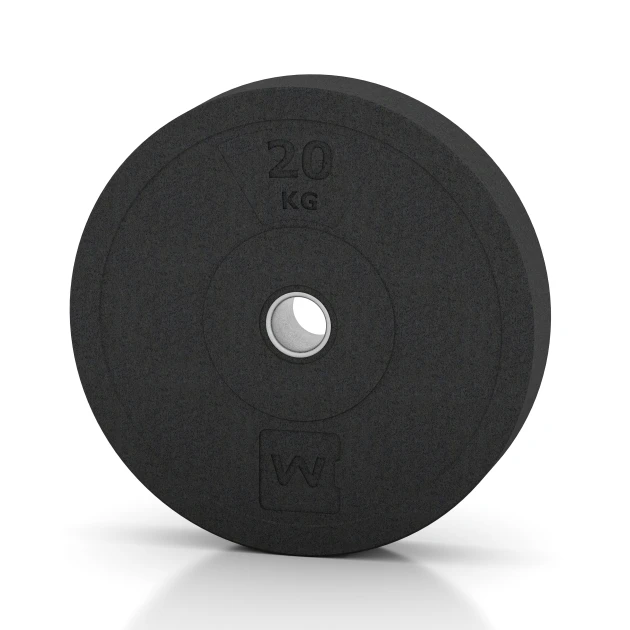 Bumper Plate Slim von WARCO im Farbdesign Antracita mit den Abmessungen 20 kg | ø 45,4 x 8,61 cm. Produktfoto von Artikel 6089 in der Aufsicht von schräg vorne.