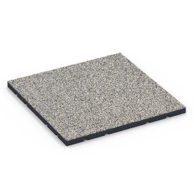 Suelo de gimnasio para exterior von WARCO im Farbdesign Granito gris mit den Abmessungen 60 x 60 x 3 cm | 0,36 m². Produktfoto von Artikel 7133 in der Aufsicht von schräg vorne.