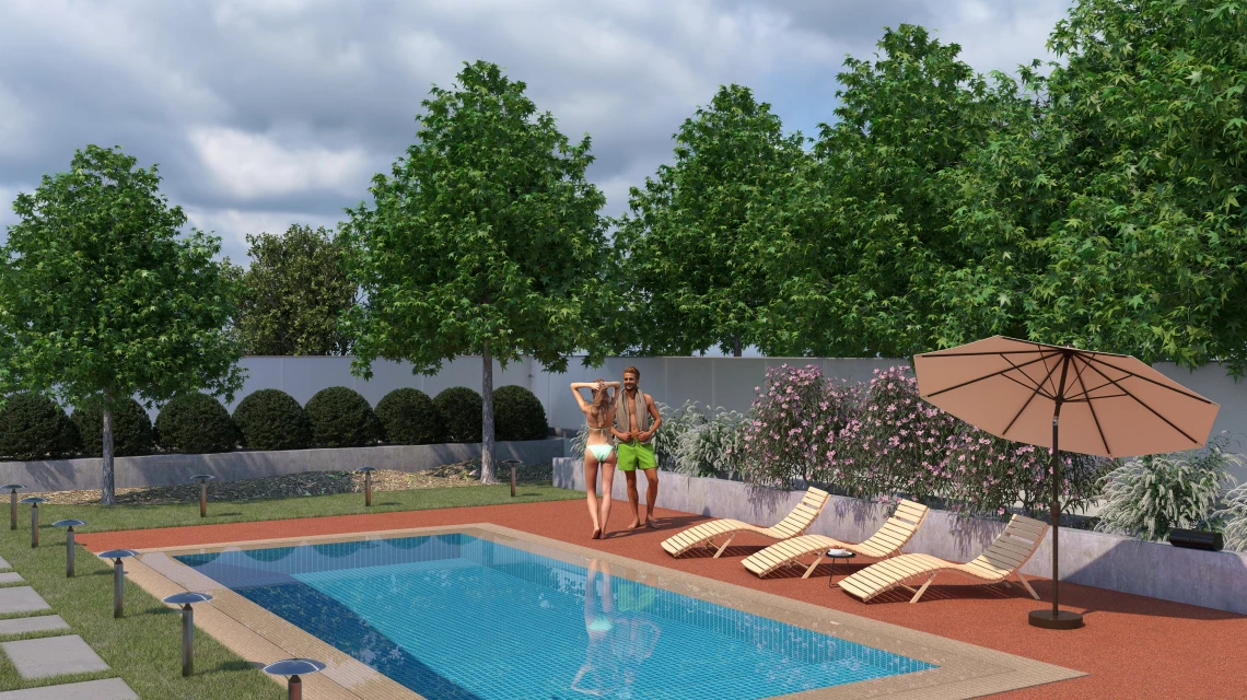 Beispielhafte Verlegung für den Artikel 5230 von WARCO - Baldosa borde piscina sin juntas, Farbton Etna in der Abmessung 30,6 x 30,6 x 3 cm | 0,094 m².