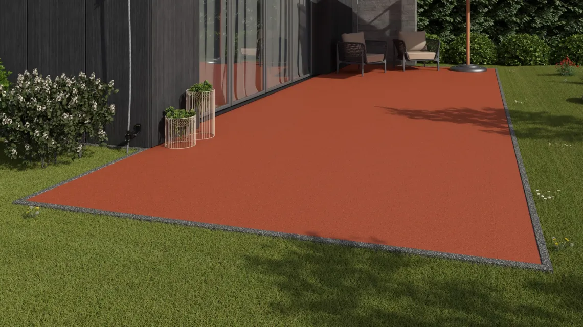 Beispielhafte Verlegung für den Artikel 6001 von WARCO - Suelo para terraza sin juntas, Farbton Rojo claro anaranjado in der Abmessung 306 x 306 x 20 mm.