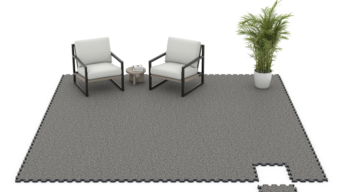 Beispielhafte Verlegung für den Artikel 6940 von WARCO - Loseta de terraza, Farbton Granito gris oscuro in der Abmessung 44,6 x 44,6 × 2,8 cm.