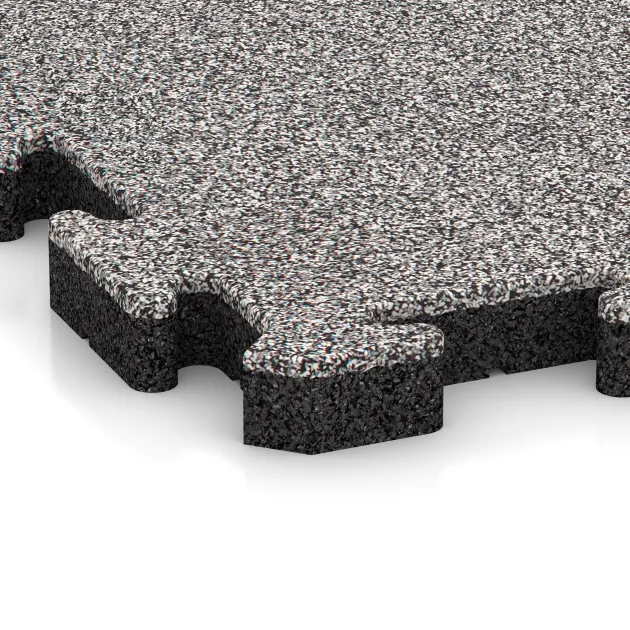 Detailaufnahme der Randausprägung von WARCO-Produkt 4555, Esterilla Protectora Fitness HD, Format 500 x 500 x 40 mm, Farbe Gris jaspeado.