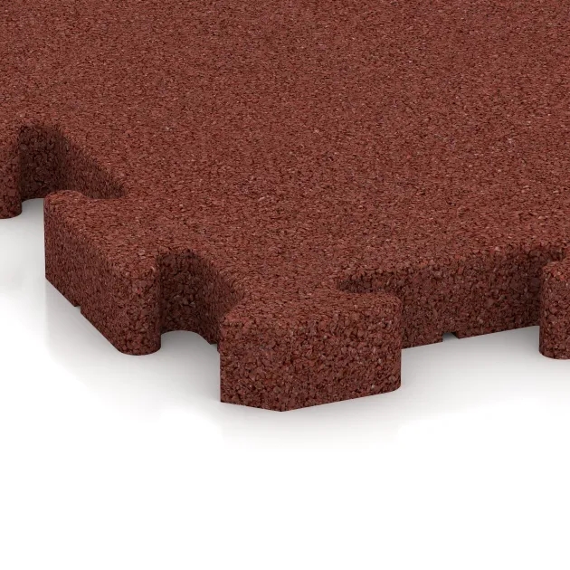 Detailaufnahme der Randausprägung von WARCO-Produkt 4192, Pavimento deportivo de caucho HD, Format 500 x 500 x 40 mm, Farbe Rojo ladrillo.
