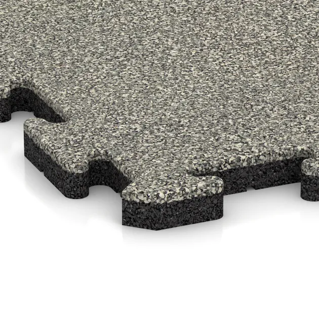 Detailaufnahme der Randausprägung von WARCO-Produkt 4105, Pavimento deportivo de caucho HD, Format 500 x 500 x 30 mm, Farbe Granito claro.