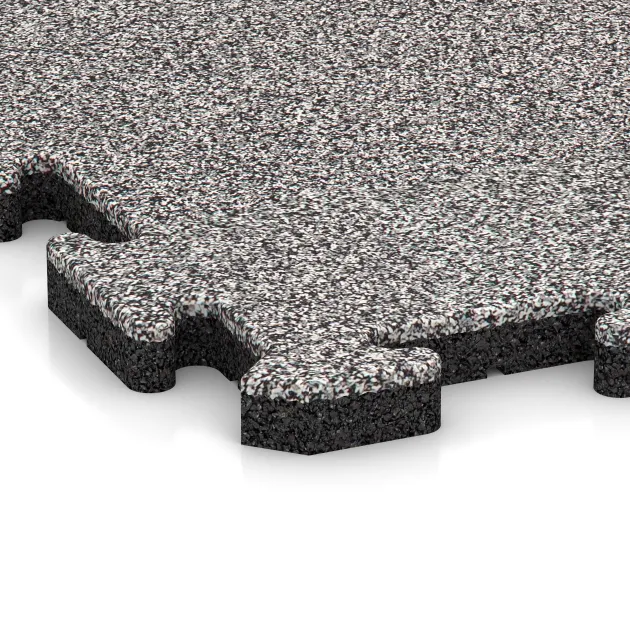 Detailaufnahme der Randausprägung von WARCO-Produkt 4569, Playground flooring, Format 1000 x 1000 x 30 mm, Farbe Gris jaspeado.