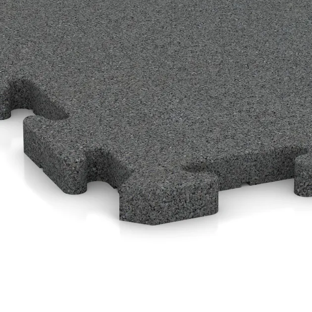 Detailaufnahme der Randausprägung von WARCO-Produkt 3327, Playground flooring, Format 1000 x 1000 x 30 mm, Farbe Gris pizarra.
