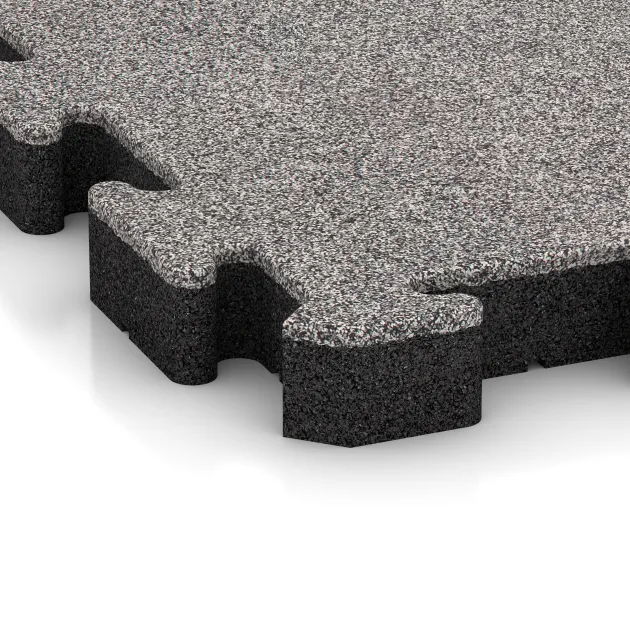 Detailaufnahme der Randausprägung von WARCO-Produkt 4560, Esterilla Protectora Fitness, Format 500 x 500 x 50 mm, Farbe Gris jaspeado.