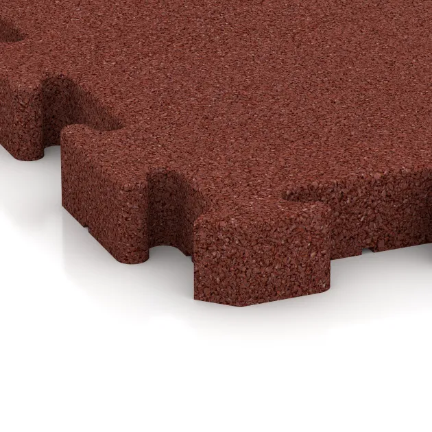 Detailaufnahme der Randausprägung von WARCO-Produkt 3169, Esterilla Protectora Fitness HD, Format 500 x 500 x 50 mm, Farbe Rojo ladrillo.