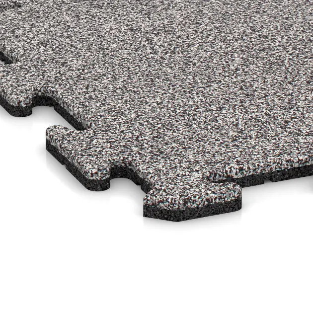 Detailaufnahme der Randausprägung von WARCO-Produkt 4593, Pavimento deportivo para perros HD, Format 500 x 500 x 18 mm, Farbe Gris jaspeado.