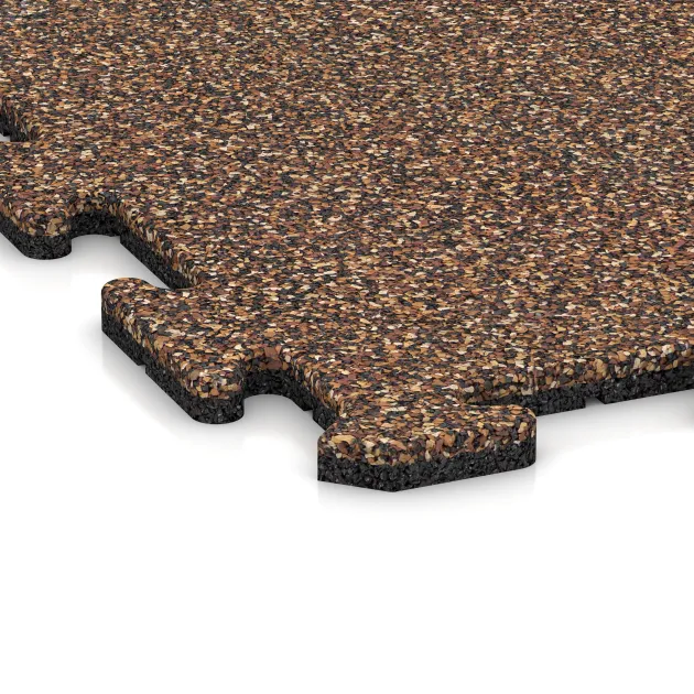 Detailaufnahme der Randausprägung von WARCO-Produkt 0319, Esterilla de fitness 18 mm, Format 1000 x 1000 x 18 mm, Farbe Café con leche.