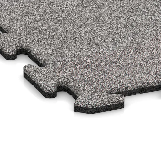 Detailaufnahme der Randausprägung von WARCO-Produkt 4605, Baldosa deportiva HD 1,8 cm, Format 1000 x 1000 x 18 mm, Farbe Gris jaspeado.