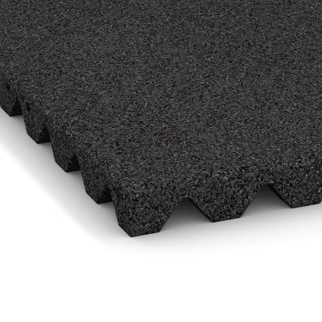 Detailaufnahme der Randausprägung von WARCO-Produkt 0622, Loseta de caucho para parques infantiles, Format 500 x 500 x 40 mm, Farbe Antracita.