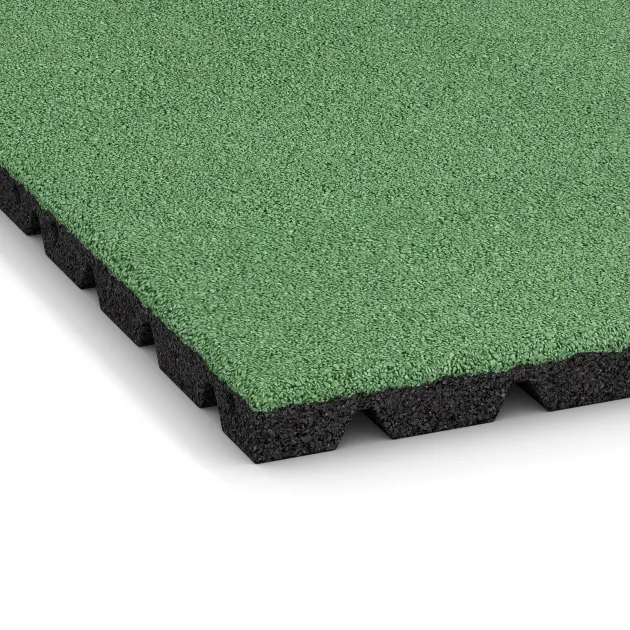 Detailaufnahme der Randausprägung von WARCO-Produkt 5472, Loseta de caucho para parques infantiles 3 cm - EN 1177 ≤ 100 cm, Format 500 x 500 x 30 mm, Farbe Verde pálido.