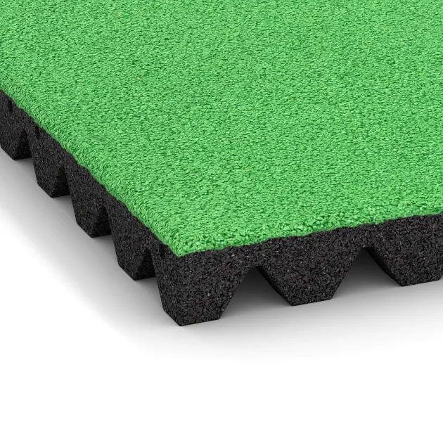 Detailaufnahme der Randausprägung von WARCO-Produkt 5568, Loseta de caucho para parques infantiles 5 cm - EN 1177 ≤ 145 cm, Format 500 x 500 x 50 mm, Farbe Verde primavera.