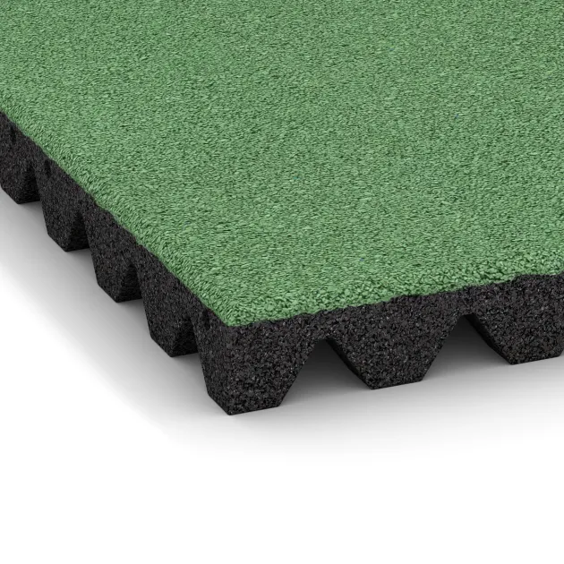 Detailaufnahme der Randausprägung von WARCO-Produkt 5570, Loseta de caucho para parques infantiles 5 cm - EN 1177 ≤ 145 cm, Format 500 x 500 x 50 mm, Farbe Verde pálido.