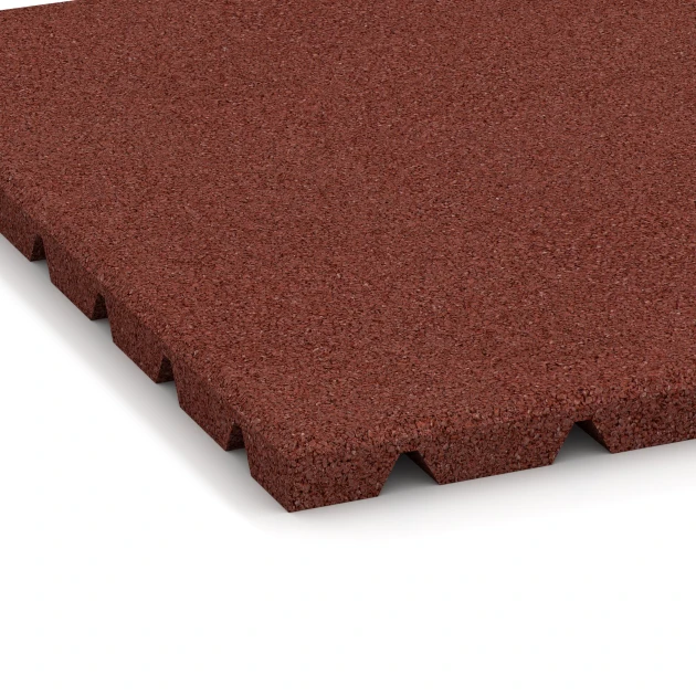 Detailaufnahme der Randausprägung von WARCO-Produkt 0533, Pavimento exterior, Format 50 × 50 × 2,5 cm, Farbe Rojo ladrillo.
