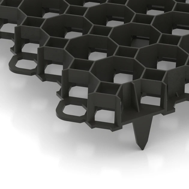 Detailaufnahme der Randausprägung von WARCO-Produkt 5207, Rejilla estabilizadora de plástico, Format 47,6 × 47,6 × 4 cm | 0,226 m², Farbe Negro mate.