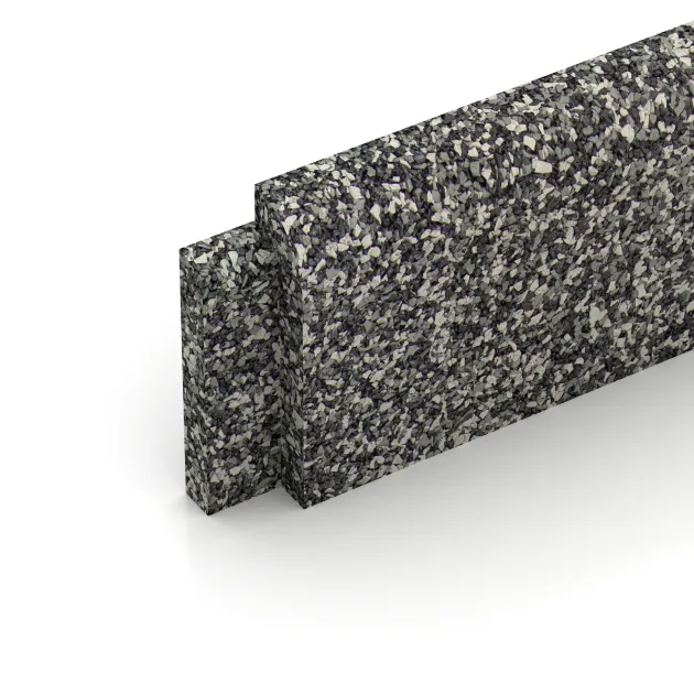 Detailaufnahme der Randausprägung von WARCO-Produkt 2257, Rodapié, Format 750 x 80 x 20 mm, Farbe Granito clásico.
