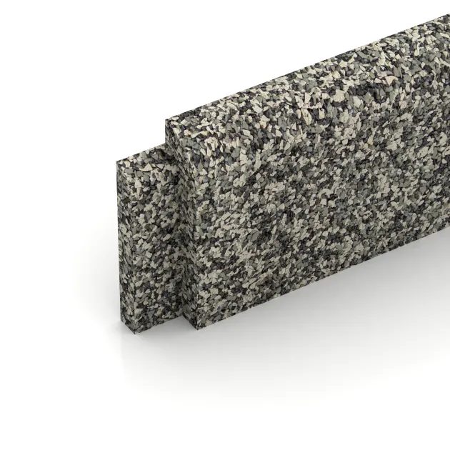 Detailaufnahme der Randausprägung von WARCO-Produkt 2256, Rodapié, Format 750 x 80 x 20 mm, Farbe Granito claro.