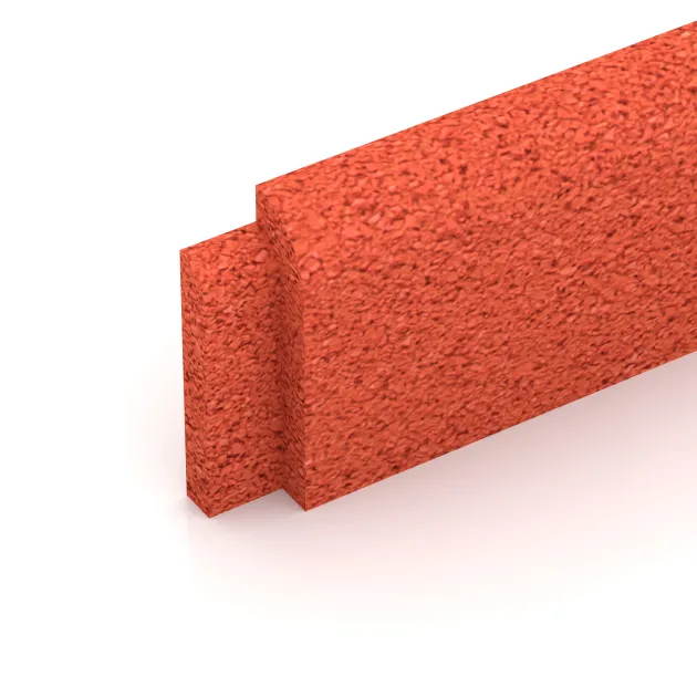 Detailaufnahme der Randausprägung von WARCO-Produkt 4285, Rodapié, Format 750 x 80 x 20 mm, Farbe Rojo claro anaranjado.