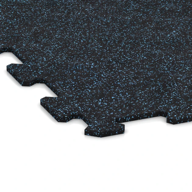 Detailaufnahme der Randausprägung von WARCO-Produkt 1054, Suelo de Fitness Compacto, Format 970 x 970 x 8 mm | 0,94 m, Farbe Azul ligeramente moteado.