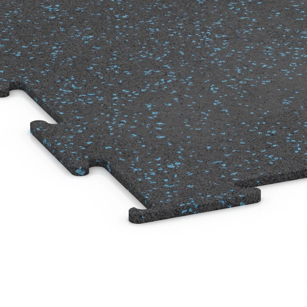Detailaufnahme der Randausprägung von WARCO-Produkt 6451, Suelo de Fitness Compacto, Format 100 × 100 × 0,8 cm, Farbe Azul ligeramente moteado.