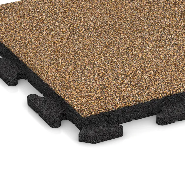 Detailaufnahme der Randausprägung von WARCO-Produkt 1366, Pavimento Fitness Baldosas de Goma Classic, Format 500 x 500 x 40 mm, Farbe Marruecos.