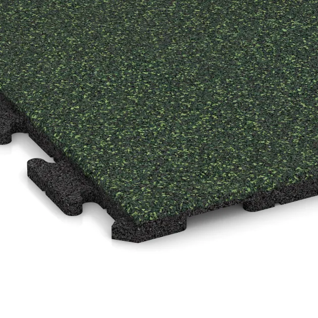 Detailaufnahme der Randausprägung von WARCO-Produkt 1601, Pavimento Fitness Baldosas de Goma Classic, Format 1000 x 1000 x 30 mm, Farbe Césped inglés.