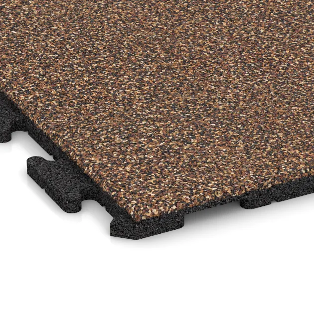 Detailaufnahme der Randausprägung von WARCO-Produkt 1603, Pavimento Fitness Baldosas de Goma Classic, Format 1000 x 1000 x 30 mm, Farbe Café con leche.