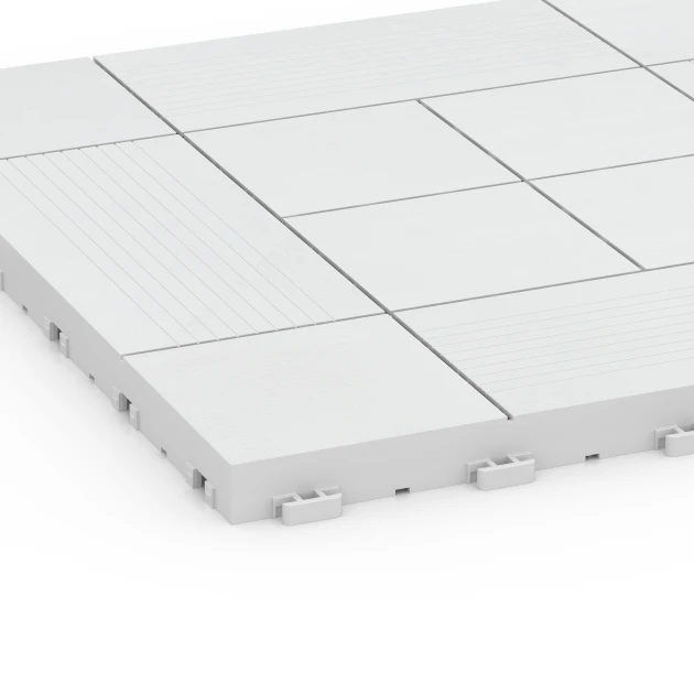 Detailaufnahme der Randausprägung von WARCO-Produkt 6235, Patrón de paneles – Baldosa encajable, Format 38,5 x 38,5 x 2 cm, Farbe Tiza.
