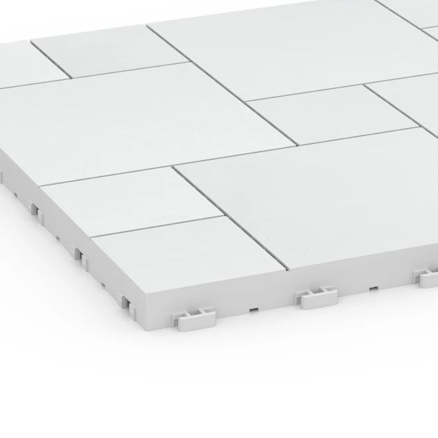 Detailaufnahme der Randausprägung von WARCO-Produkt 6333, Patrón de bloques – Baldosa encajable, Format 38,5 x 38,5 x 2 cm, Farbe Tiza.