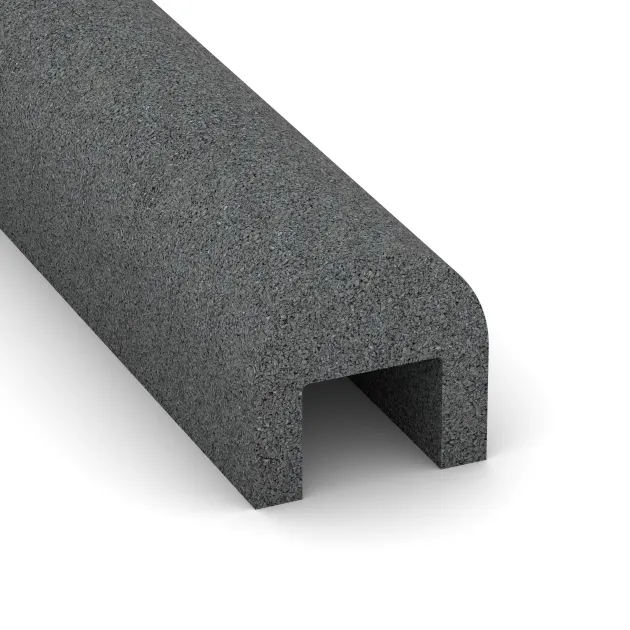 Detailaufnahme der Randausprägung von WARCO-Produkt 2583, Kerbstone cover, Format 1000 x 100 x 100 x 50 mm, Farbe Gris pizarra.
