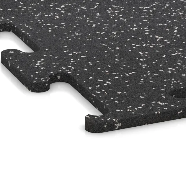Detailaufnahme der Randausprägung von WARCO-Produkt 3777, Pavimento Fitness Performance Elite, Format , Farbe Gris ligeramente moteado.