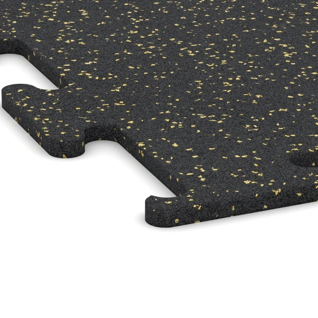 Detailaufnahme der Randausprägung von WARCO-Produkt 3756, Fitness Performance Elite Pavimento Deportivo, Format 100 x 100 x 1,5 cm | 1,00 m², Farbe Amarillo ligeramente moteado.