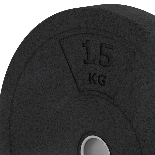 Detailaufnahme der Randausprägung von WARCO-Produkt 6088, Bumper Plate Slim, Format 15 kg | ø 45,4 x 5,85 cm, Farbe Antracita.