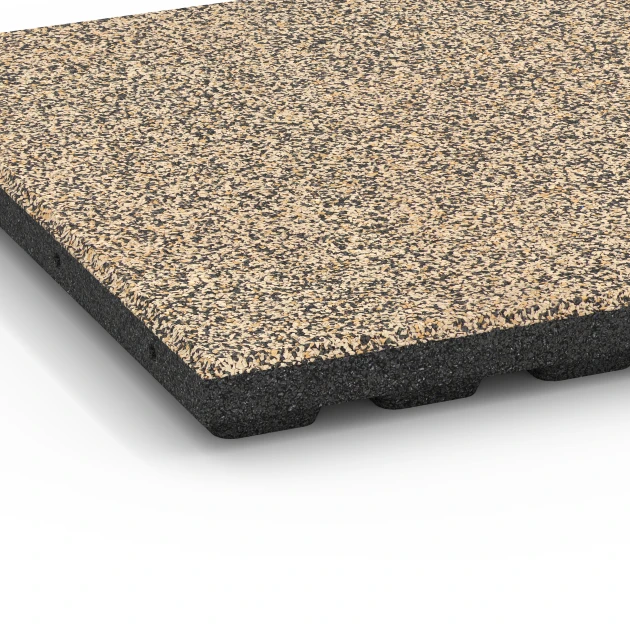 Detailaufnahme der Randausprägung von WARCO-Produkt 6428, Loseta amortiguadora – 120 cm, Format 50 x 50 x 4 cm, Farbe Travertino.