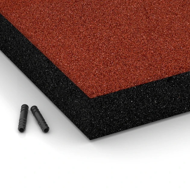 Detailaufnahme der Randausprägung von WARCO-Produkt 6272, Baldosa amortiguadora – 230 cm, Format 50 x 50 x 8 cm, Farbe Rojo ladrillo.